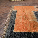 Contemporary Beni M'Rirt Carpet - Peach & Black Squares Design 220x335cm