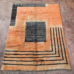 Contemporary Beni M'Rirt Carpet - Peach & Black Squares Design 220x335cm