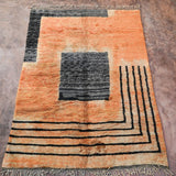 Contemporary Beni M'Rirt Carpet - Peach & Black Squares Design 220x335cm