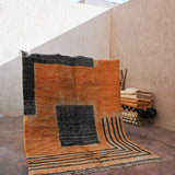 Contemporary Beni M'Rirt Carpet - Peach & Black Squares Design 220x335cm