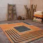 Contemporary Beni M'Rirt Carpet - Peach & Black Squares Design 220x335cm