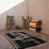 Contemporary Beni M'Rirt carpet - Black Peach and Cream Maze Design 215x340cm