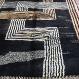 Contemporary Beni M'Rirt carpet - Black Peach and Cream Maze Design 215x340cm