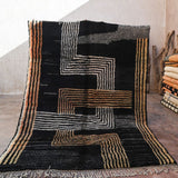 Contemporary Beni M'Rirt carpet - Black Peach and Cream Maze Design 215x340cm