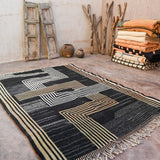 Contemporary Beni M'Rirt carpet - Black Peach and Cream Maze Design 215x340cm