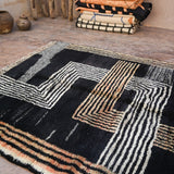 Contemporary Beni M'Rirt carpet - Black Peach and Cream Maze Design 215x340cm