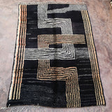 Contemporary Beni M'Rirt carpet - Black Peach and Cream Maze Design 215x340cm