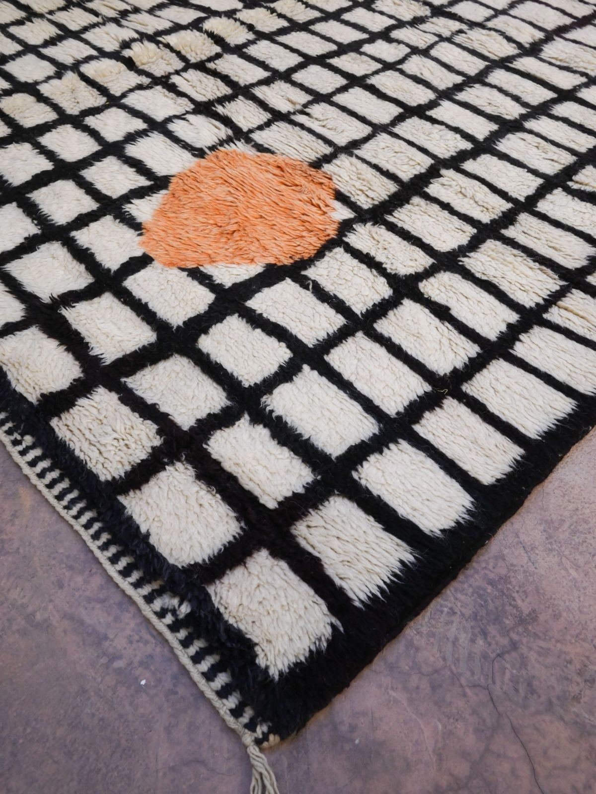 Contemporary Beni M'Rirt Carpet - White and Black Geometric 230x320cm