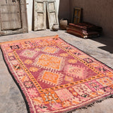 Haouz Vintage Moroccan Rug - Magenta Star 180x355cm