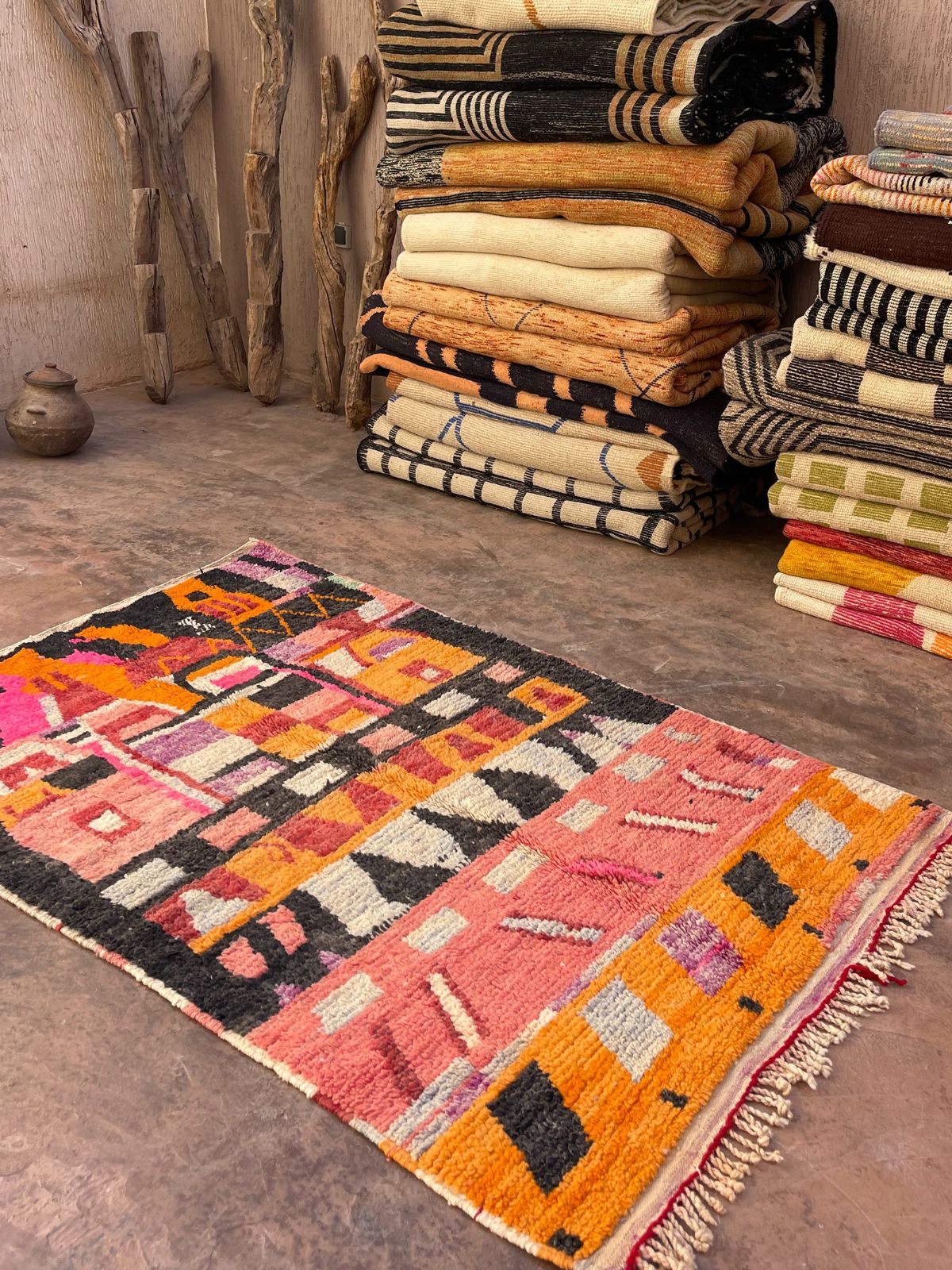 Boujad Rug (New Make) - Bright Orange & Pink 128x203cm