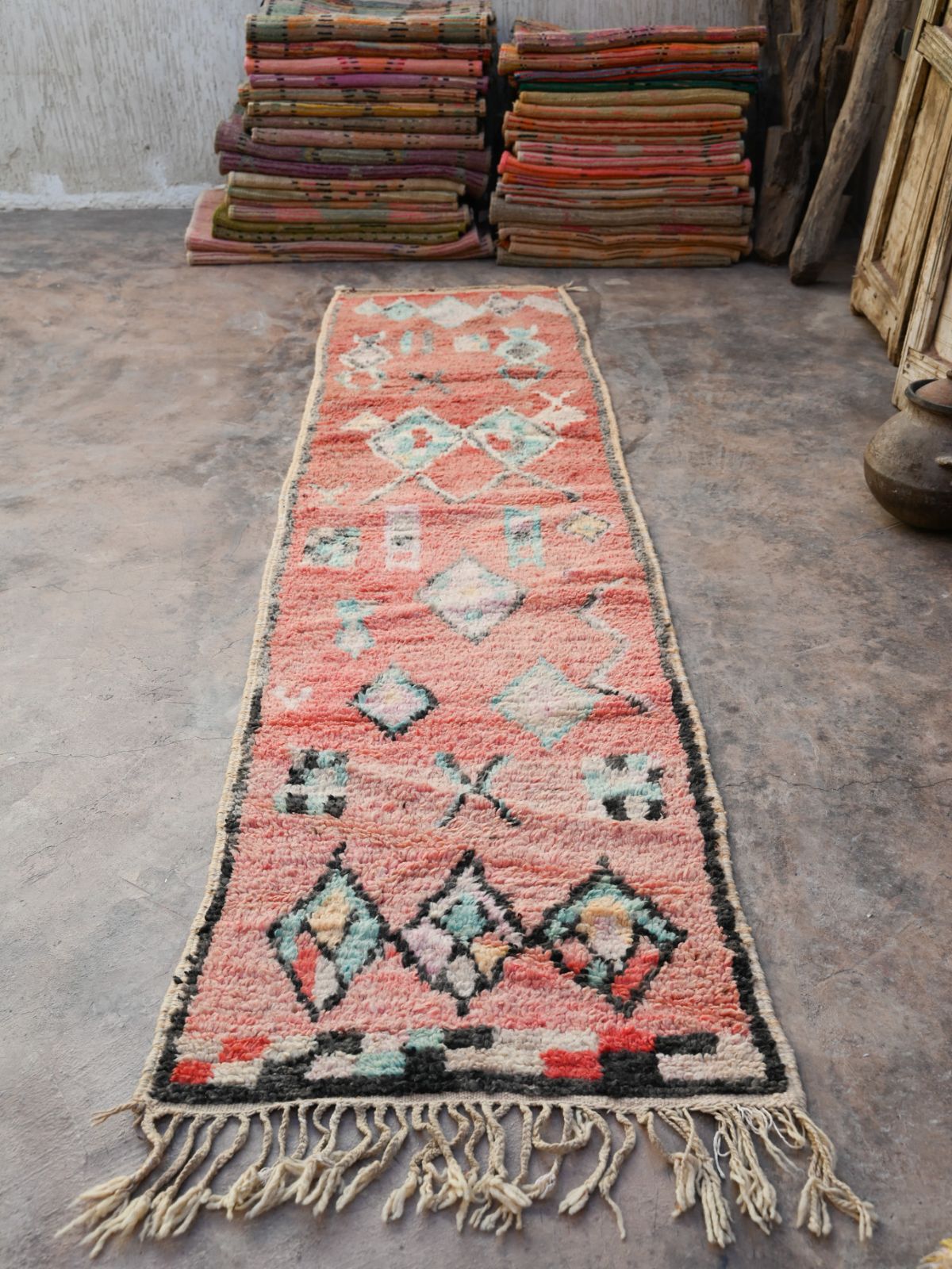 Moroccan Carpet Runner Rug - Blush Pink 72x310cm