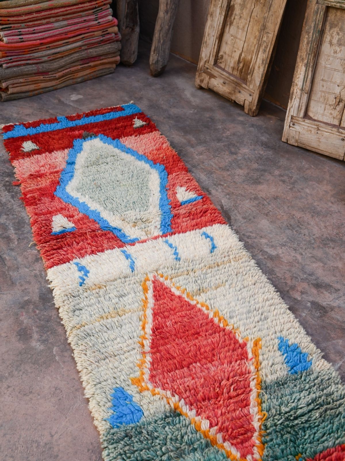 Moroccan Runner Rug - Red Blue 71x400cm