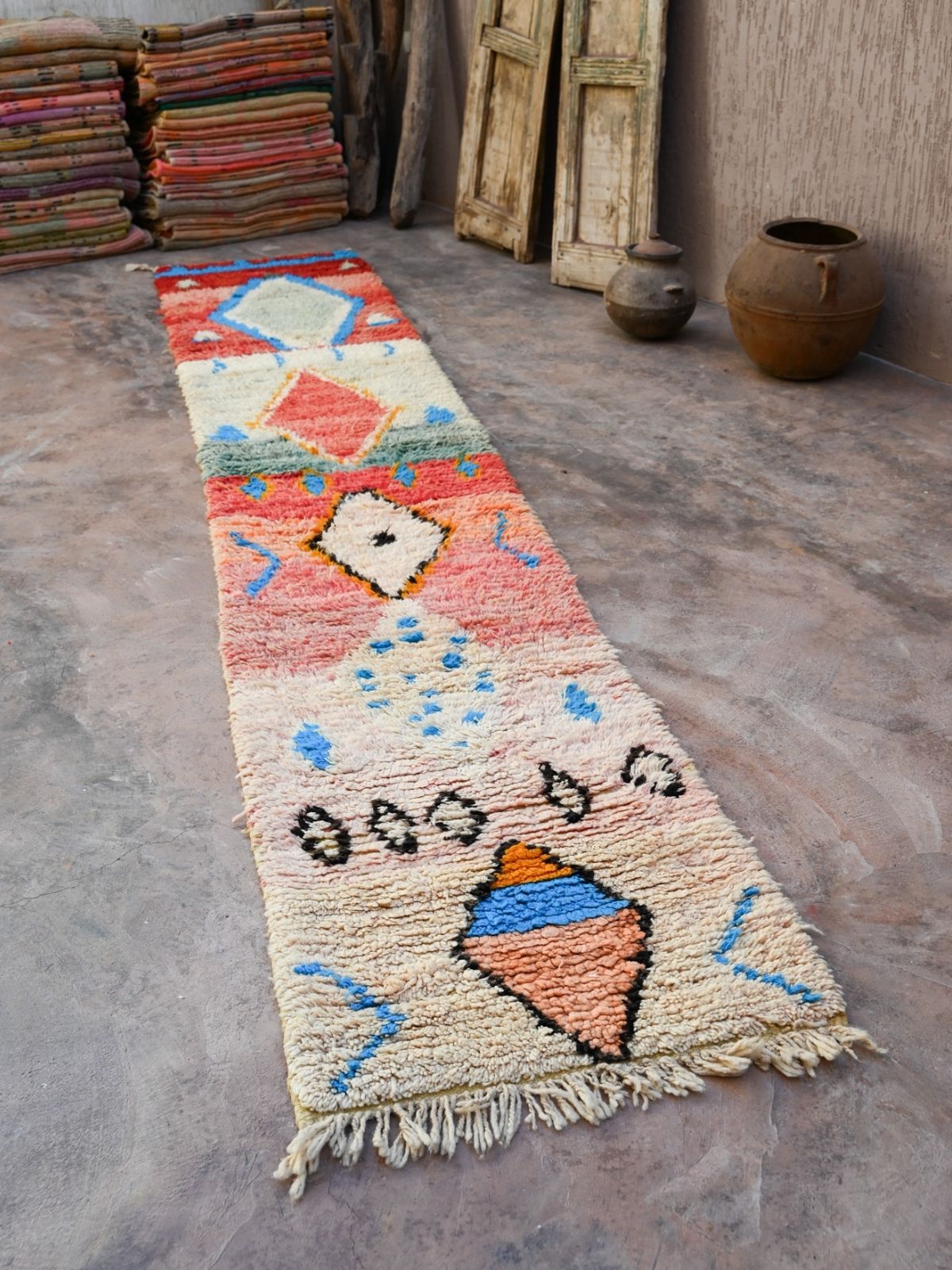 Moroccan Runner Rug - Red Blue 71x400cm