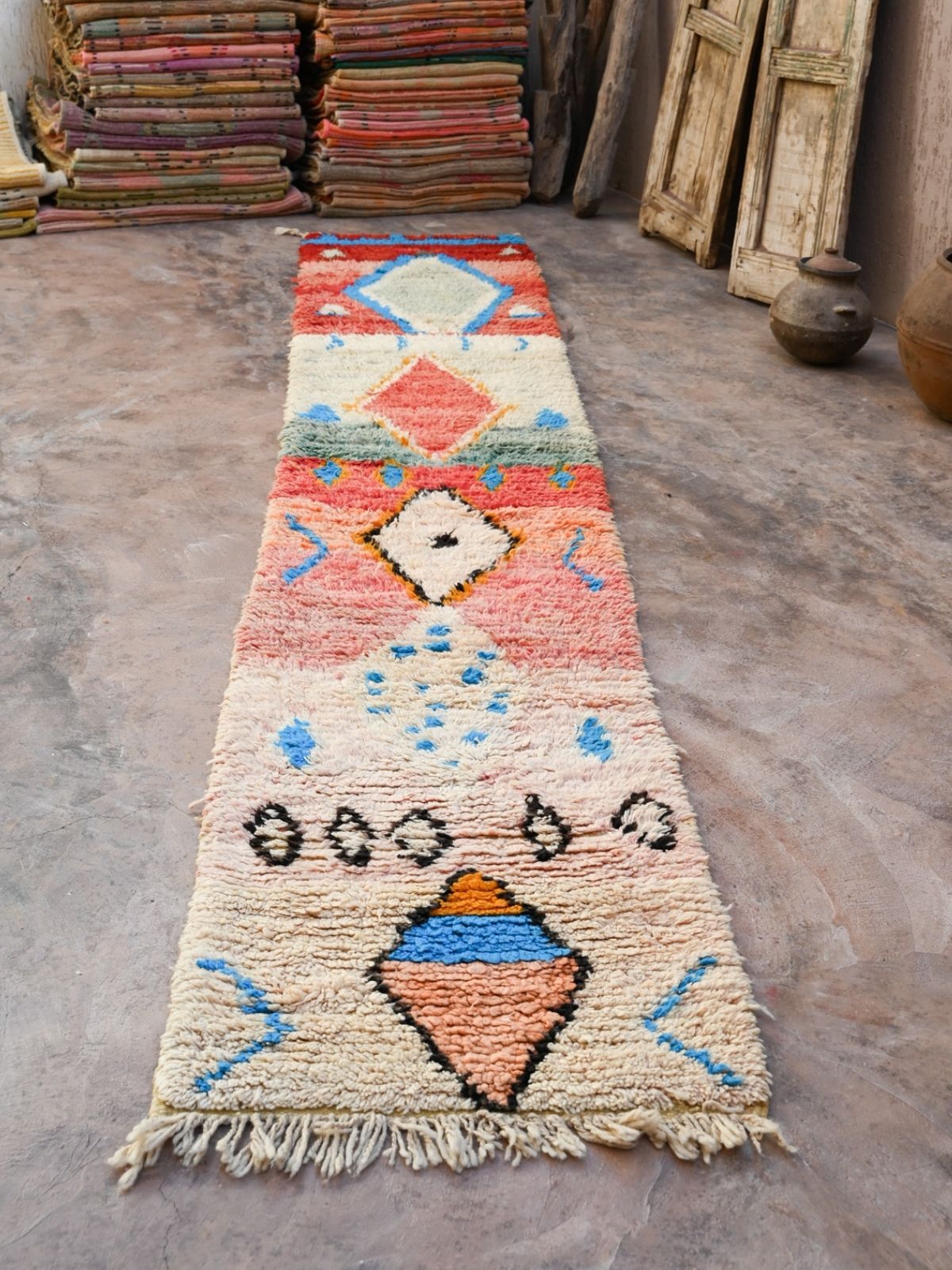 Moroccan Runner Rug - Red Blue 71x400cm