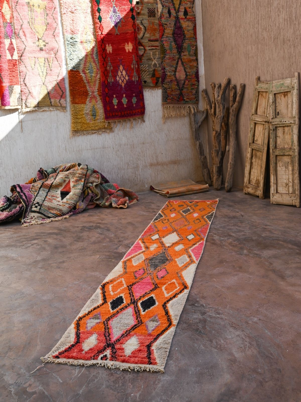 Moroccan Runner Rug - Orange Diamonds 73x390cm - Nouvelle Nomad