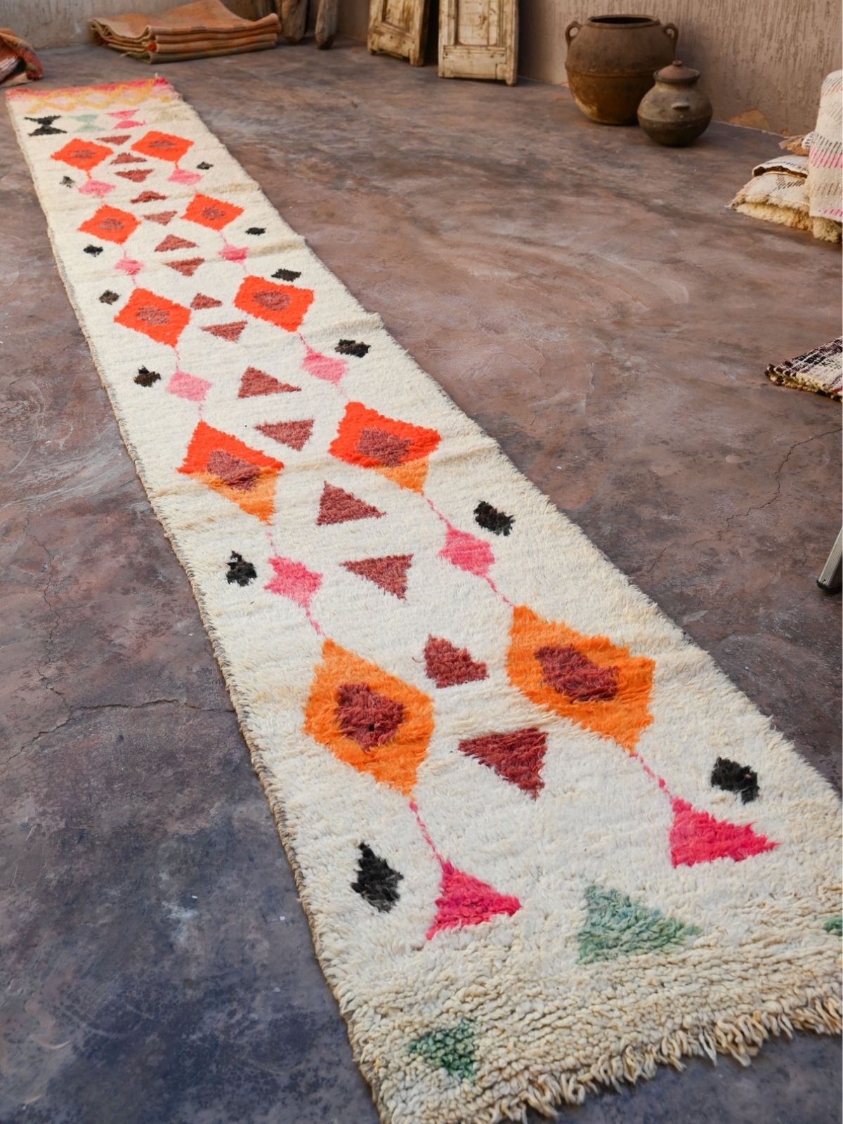 X Long Moroccan Runner Rug - White Orange 75x560cm