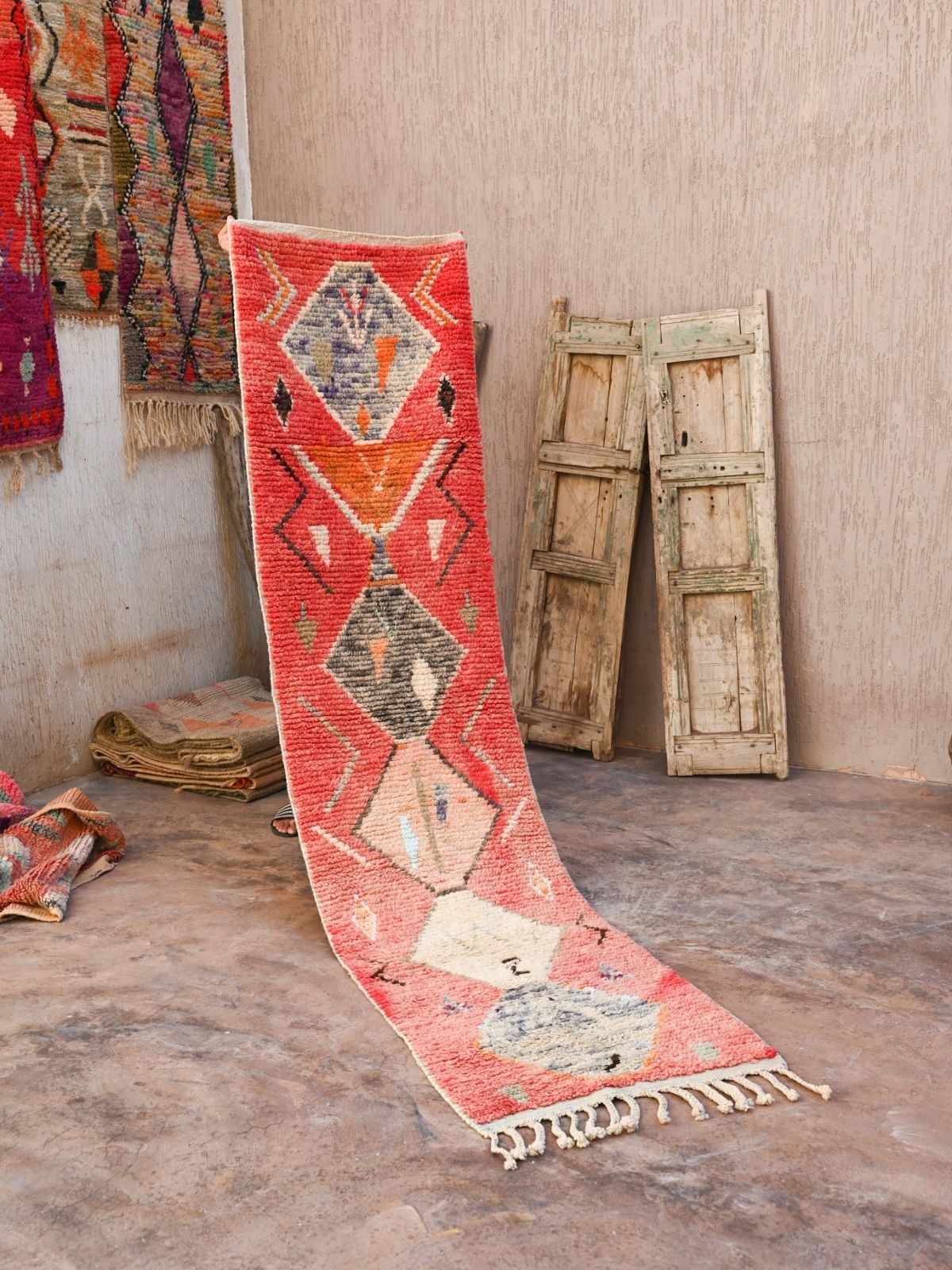 Moroccan Runner Rug - Soft Red & Pink 72x310cm