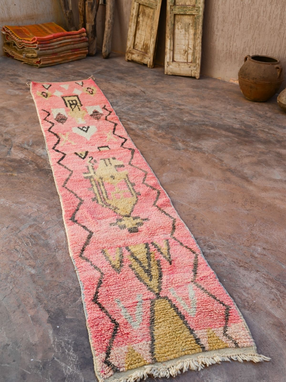 Moroccan Runner Rug - Light Pink 64x350cm