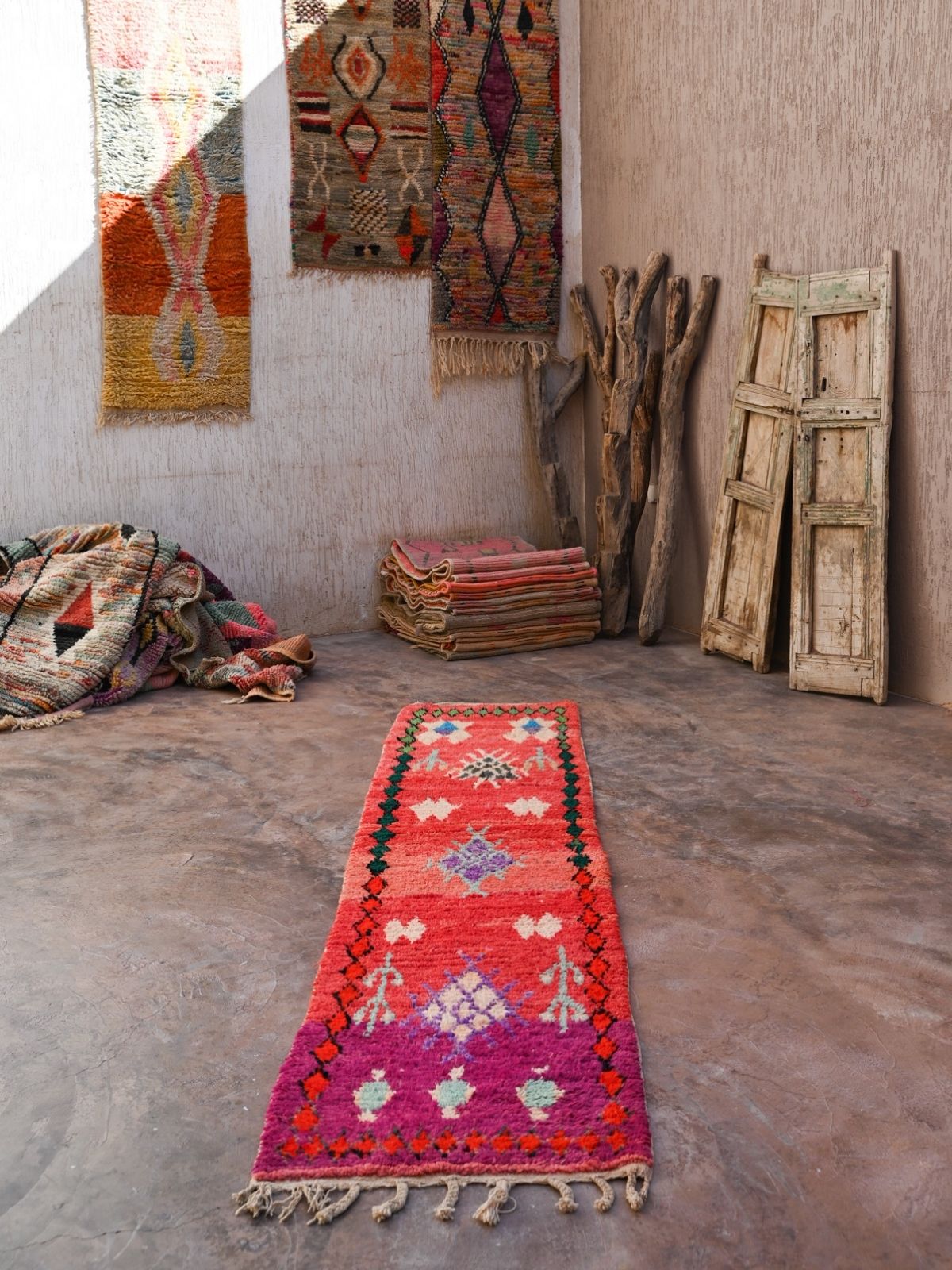 Moroccan Runner Rug - Magenta & Red 70x310cm