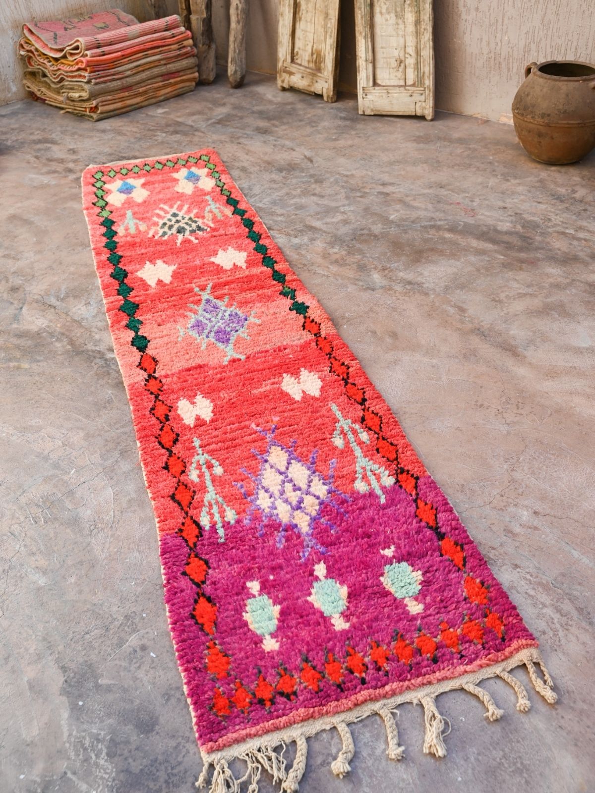 Moroccan Runner Rug - Magenta & Red 70x310cm