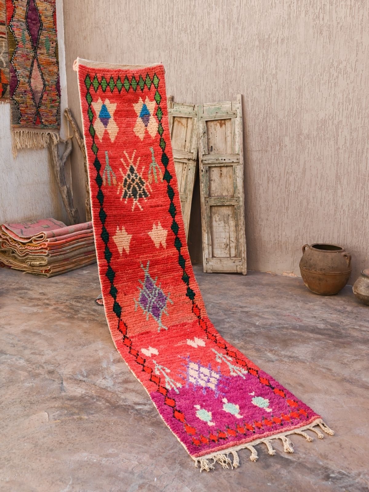 Moroccan Runner Rug - Magenta & Red 70x310cm