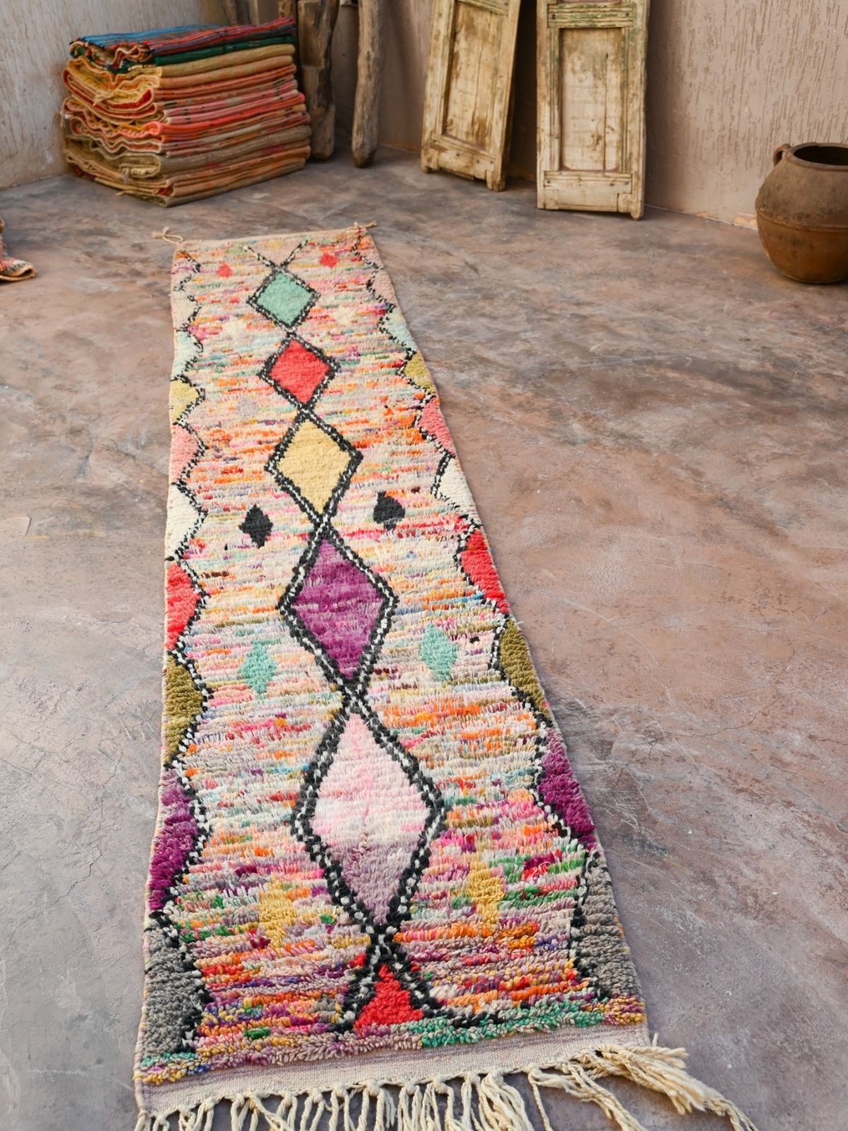 Moroccan Runner Rug - Multi Colourful 71x370cm