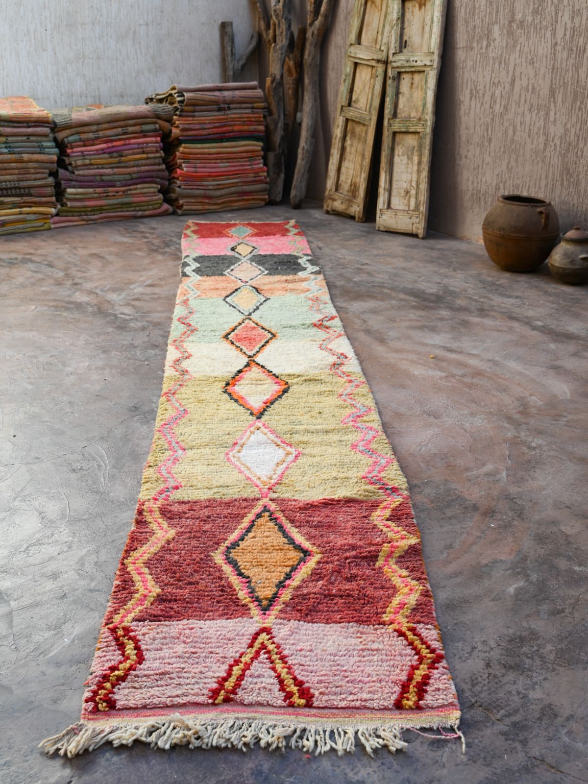 X Long Moroccan Runner Rug - Pink Red 78x510cm