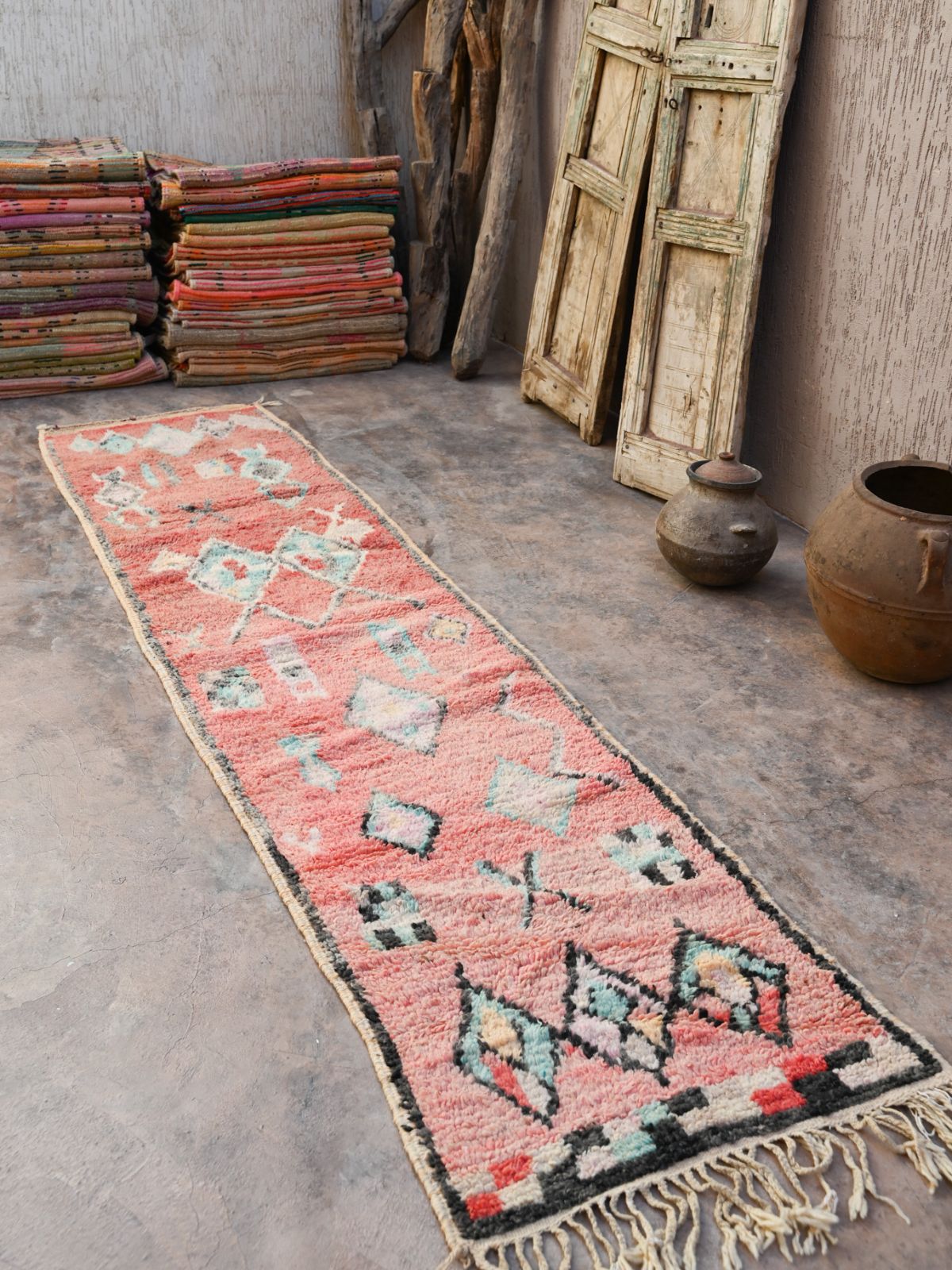 Moroccan Carpet Runner Rug - Blush Pink 72x310cm