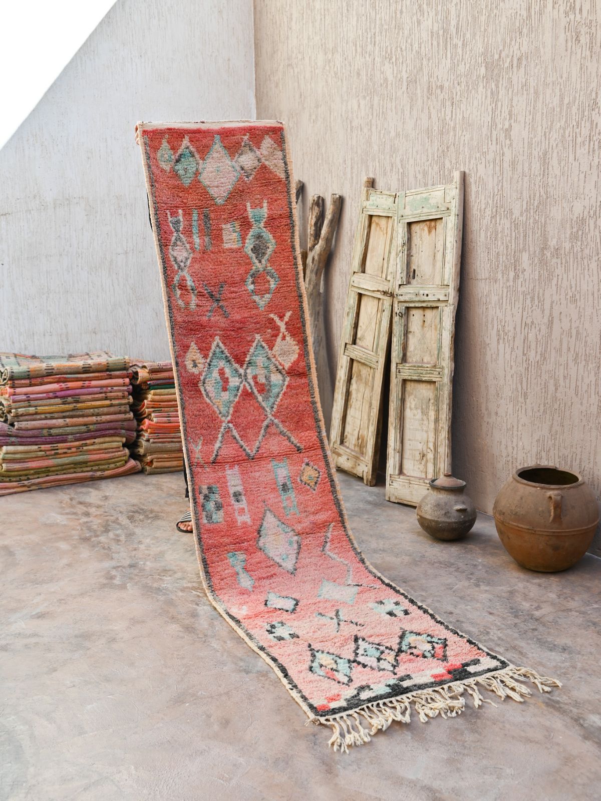 Moroccan Carpet Runner Rug - Blush Pink 72x310cm