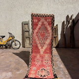 Vintage Moroccan Runner Rug - Red Boujad 88x255cm