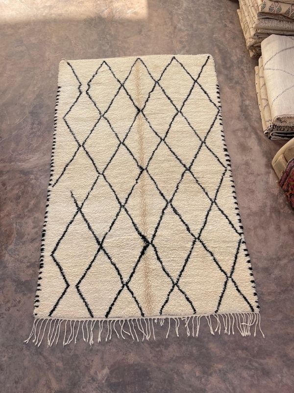 Beni Ourain Rug (New-Make) - Cream & Black 180x305cm - Nouvelle Nomad