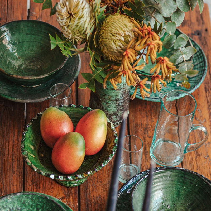 Moroccan Tamegroute ceramic green bowls and plates | Nouvelle Nomad