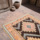 Taznakht Vintage Moroccan Rug - Henna Pink & Blue 160x255cm