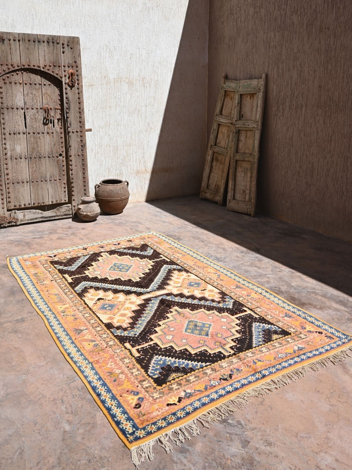 Taznakht Vintage Moroccan Rug - Henna Pink & Blue 160x255cm