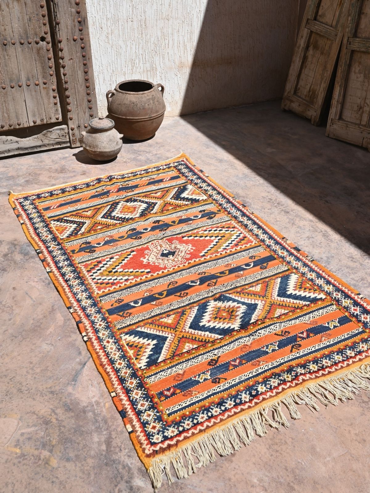 Taznakht Flat Weave Moroccan Rug - Orange 115x200cm