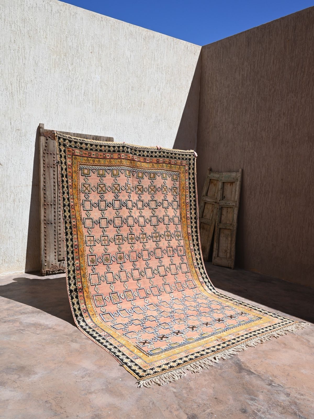 Taznakht Vintage Moroccan Rug - Soft Pink & Saffron 205x333cm