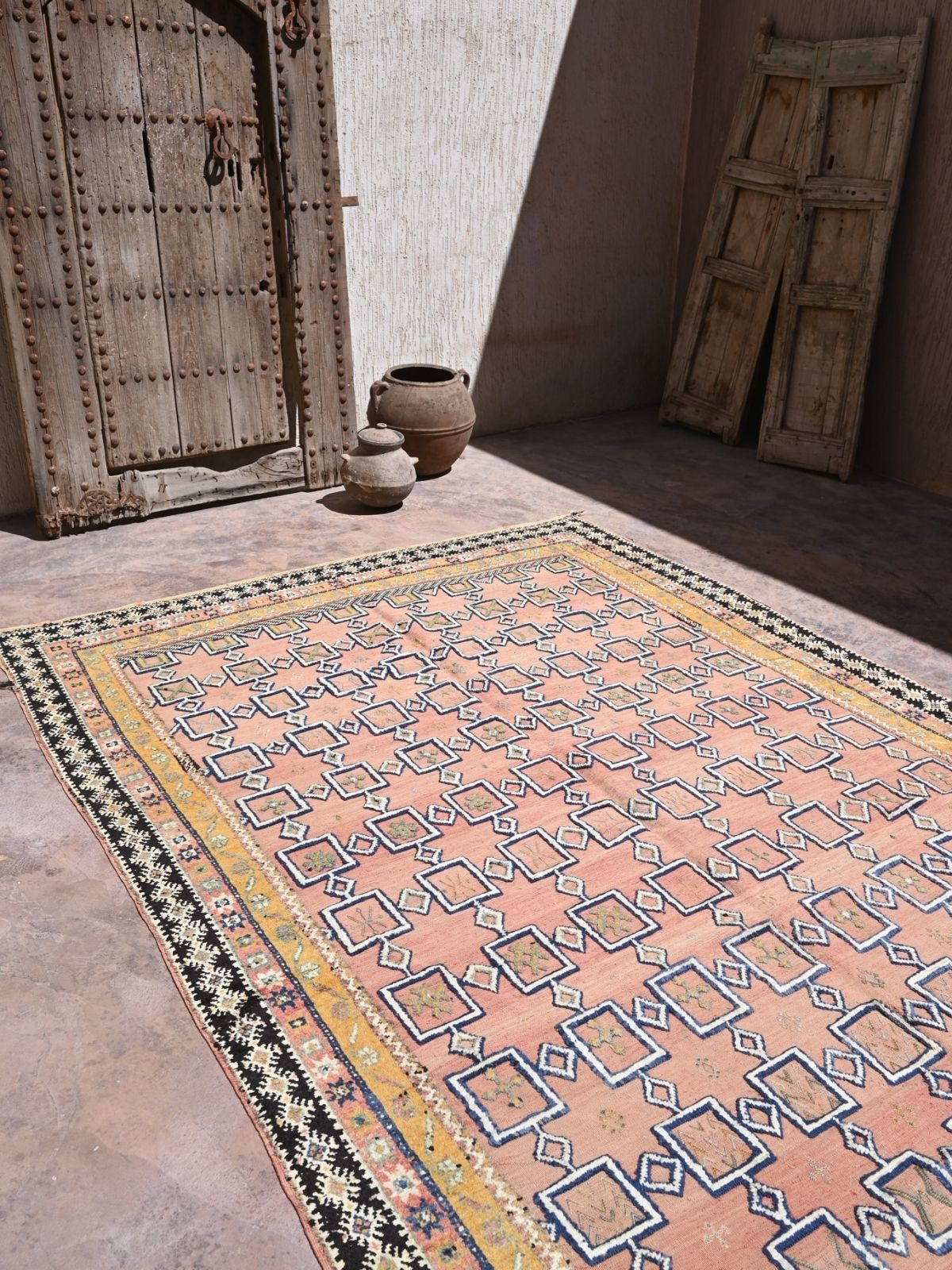 Taznakht Vintage Moroccan Rug - Soft Pink & Saffron 205x333cm