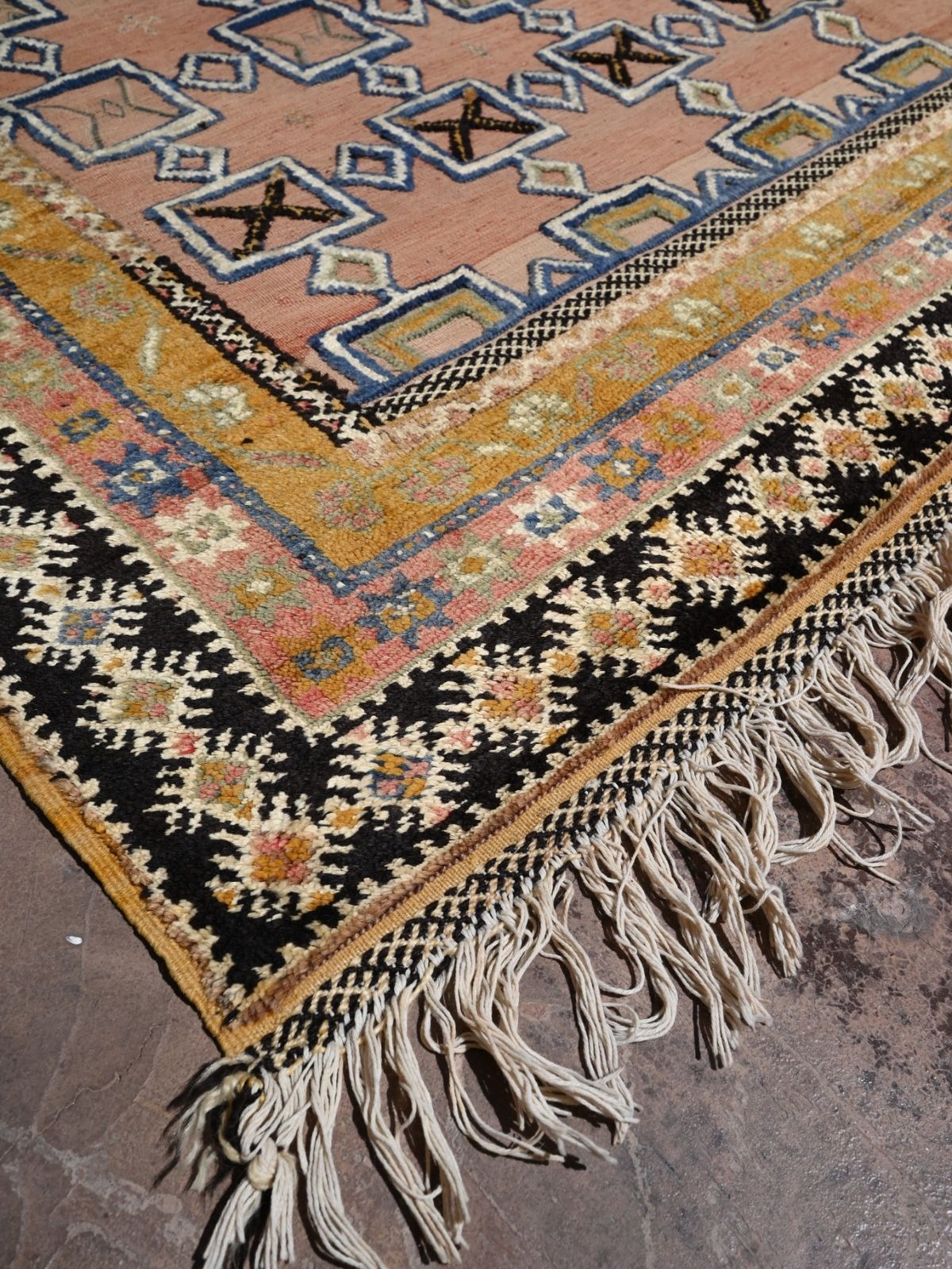 Taznakht Vintage Moroccan Rug - Soft Pink & Saffron 205x333cm
