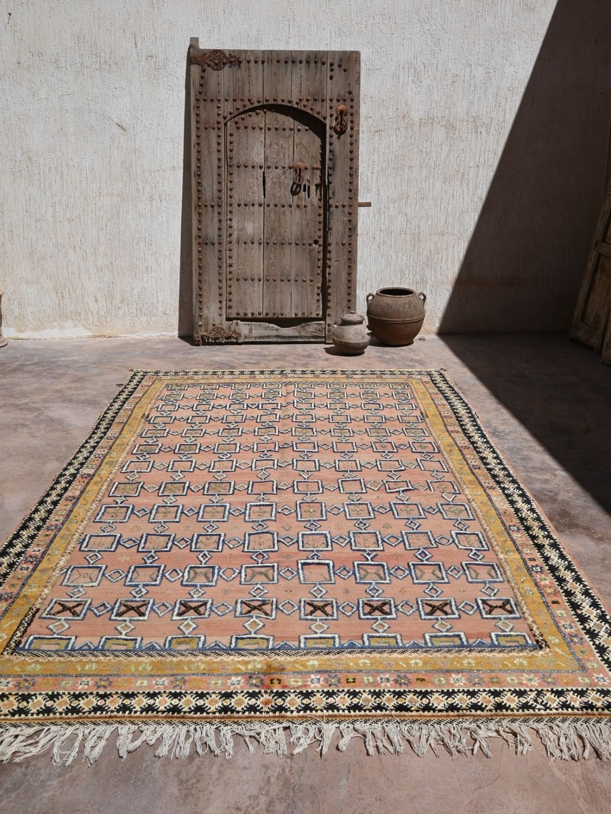 Taznakht Vintage Moroccan Rug - Soft Pink & Saffron 205x333cm