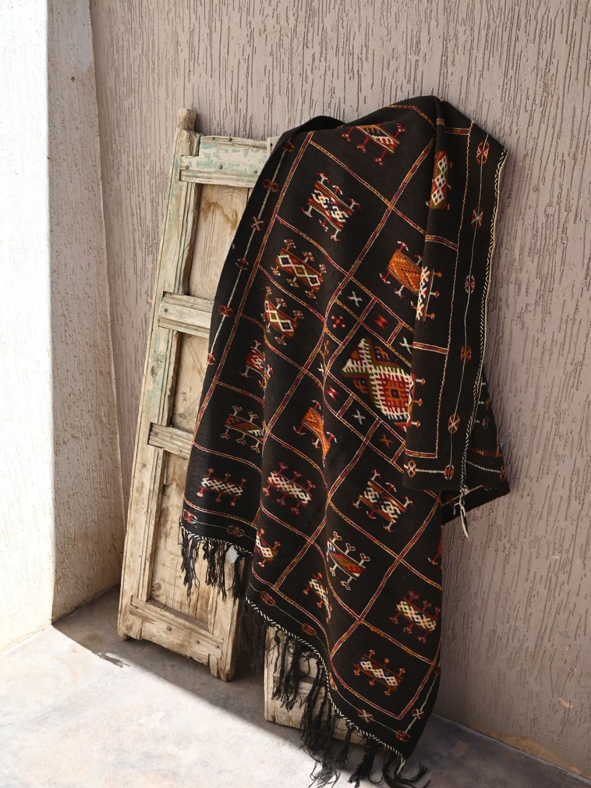 Taznakht Flat Weave Moroccan Rug - Black 122x172cm