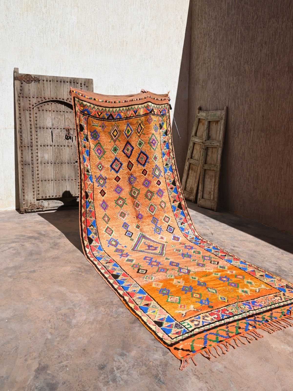 Taznakht Vintage Moroccan Runner Rug - Bright Orange 148x380cm