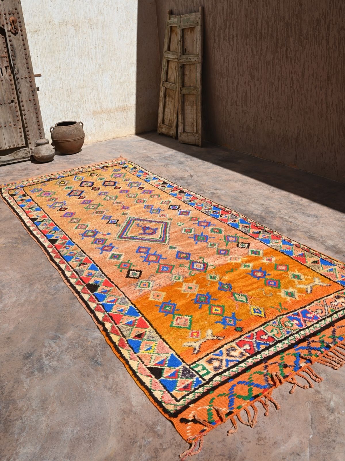 Taznakht Vintage Moroccan Runner Rug - Bright Orange 148x380cm