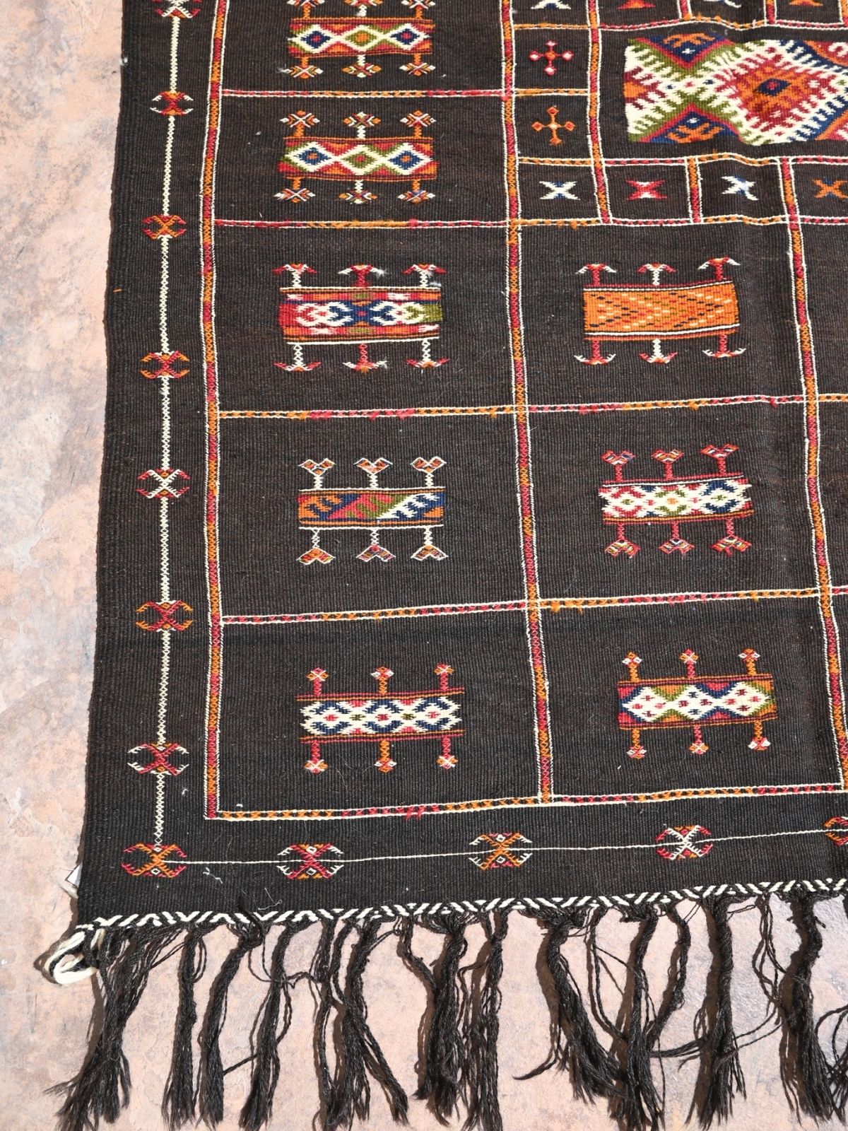 Taznakht Flat Weave Moroccan Rug - Black 122x172cm