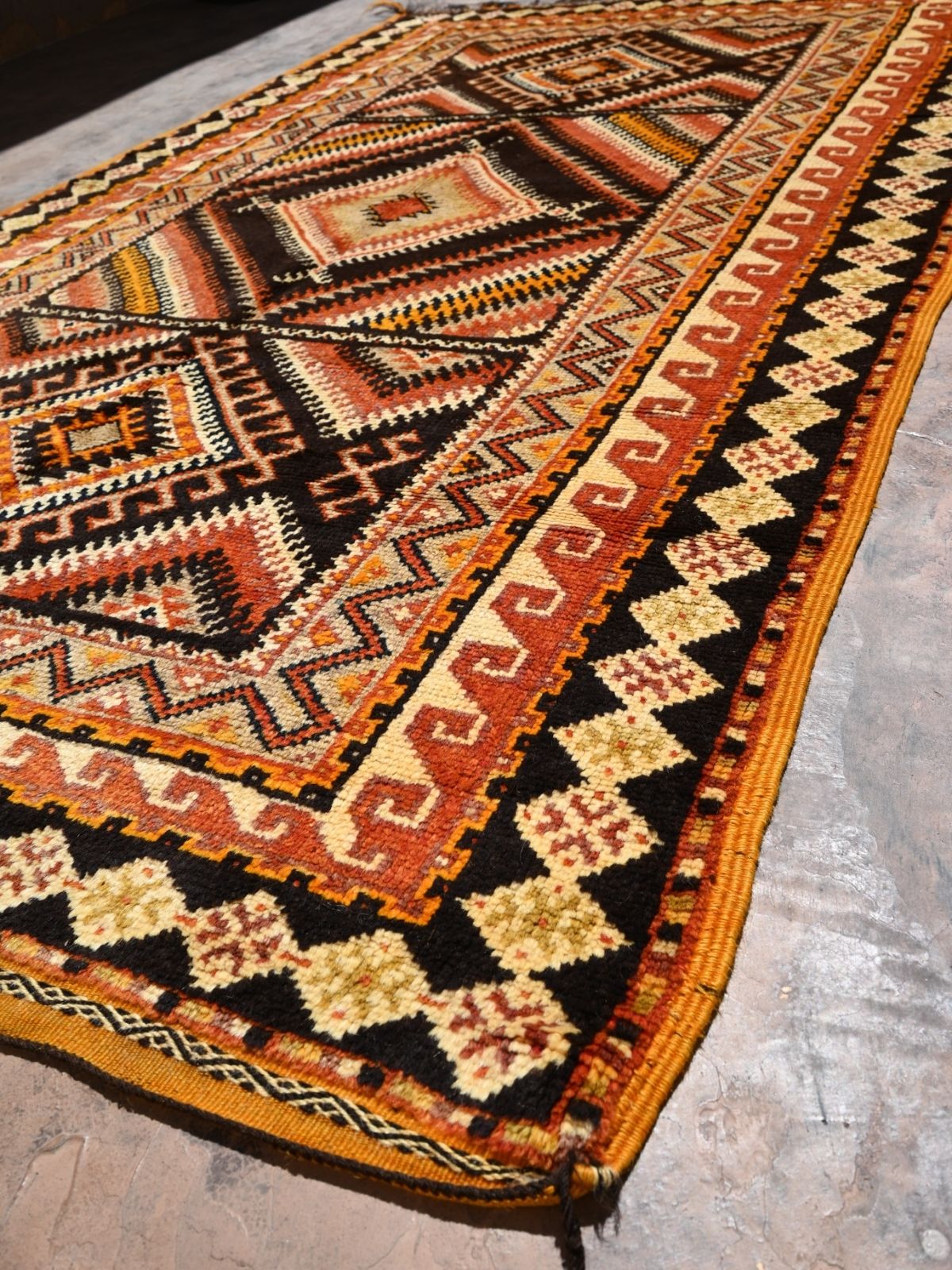 Vintage Taznakht Flat Weave Rug - Black & Orange 145x250cm