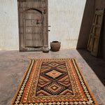 Vintage Taznakht Flat Weave Rug - Black & Orange 145x250cm