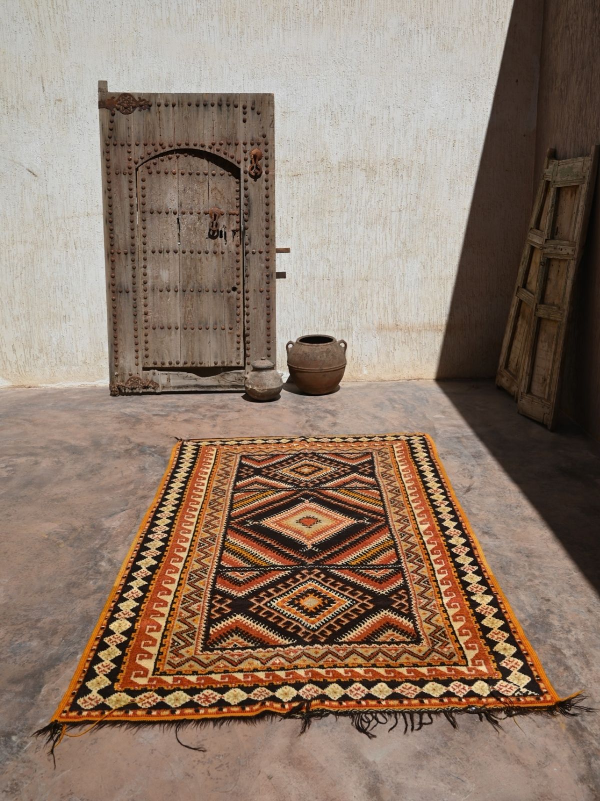 Vintage Taznakht Flat Weave Rug - Black & Orange 145x250cm