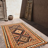 Vintage Taznakht Flat Weave Rug - Black & Orange 145x250cm