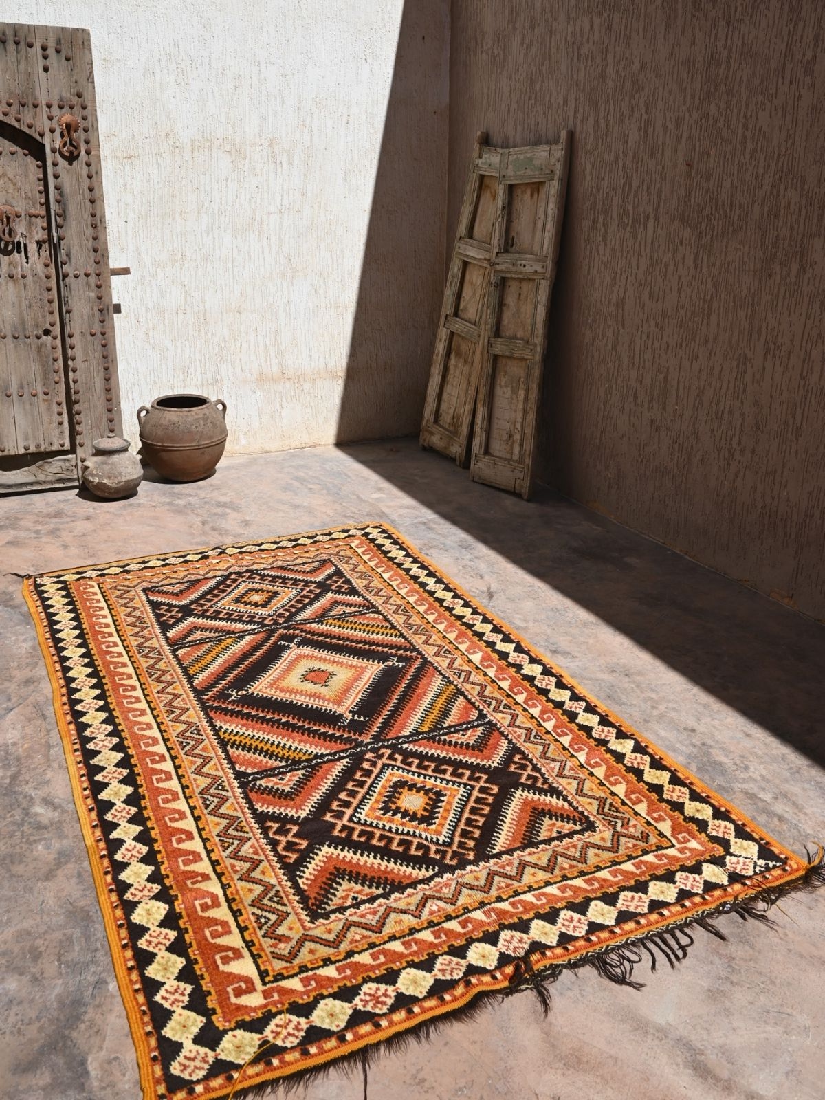 Vintage Taznakht Flat Weave Rug - Black & Orange 145x250cm