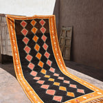 Taznakht Vintage Moroccan Runner Rug - Black & Orange 176x420cm