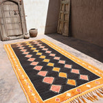 Taznakht Vintage Moroccan Runner Rug - Black & Orange 176x420cm